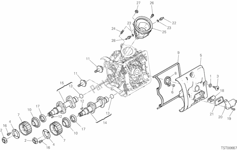 Alle onderdelen voor de Horizontaal Hoofdtimingsysteem van de Ducati Multistrada 950 USA 2020